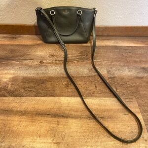 COACH Carry All Gunmetal Gray Metallic Pebble Leather Kelsey Satchel Crossbody